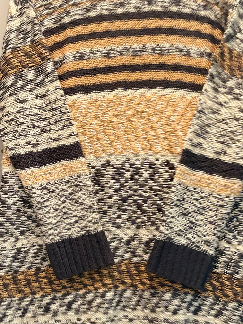 Marled Striped Open-Front Cardigan in Mustard, Gray & Cream - Picture 7 of 7